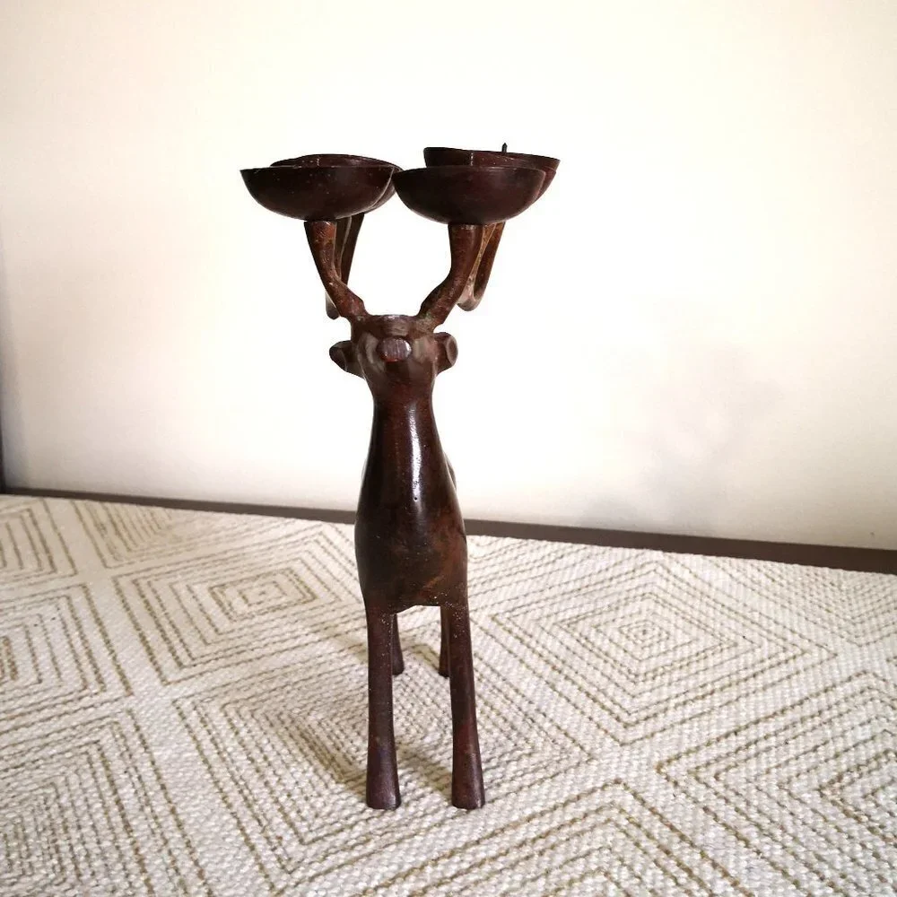 Solid Brass‎ Deer Candle Holder, Hold Six Candles 8